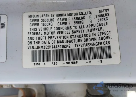 2010 Honda Insight Ex from USA, damaged, VIN JHMZE2H74AS016342